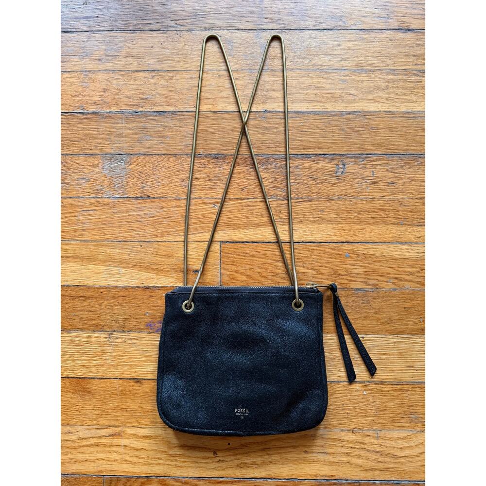 FOSSIL Small Black Leather Purse w/Chain Strap